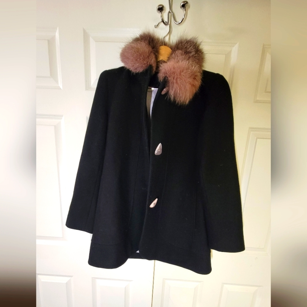 Nicole Miller Black Wool Coat (Size 8)